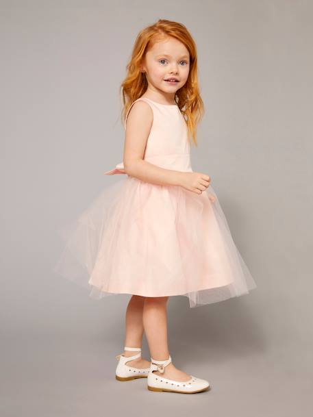 Girls' Sateen & Tulle Occasion Dress BLUE LIGHT SOLID+Light Pink+White 