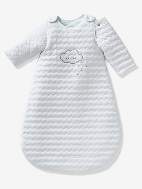 Quilted Baby Sleep Bag with Detachable Sleeves, Organic Collection, Cloud & Triangles Theme White 