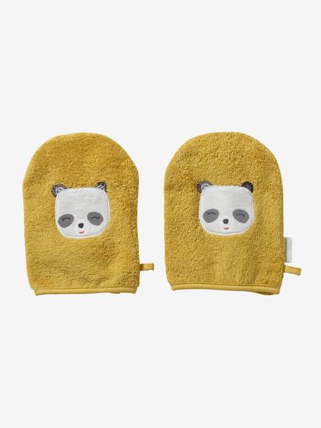 Pack of 2 Wash Mitts, Panda Dark Yellow+Green 