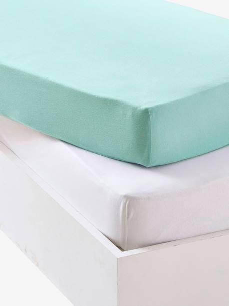 Baby Pack of 2 Fitted Sheets in Stretch Jersey Knit Green+Grey+Light Pink+Mustard+white 