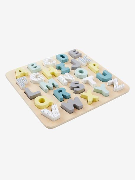 Wooden Alphabet Puzzle Board - FSC® Certified Wood Multi+PINK LIGHT SOLID WITH DESIGN 