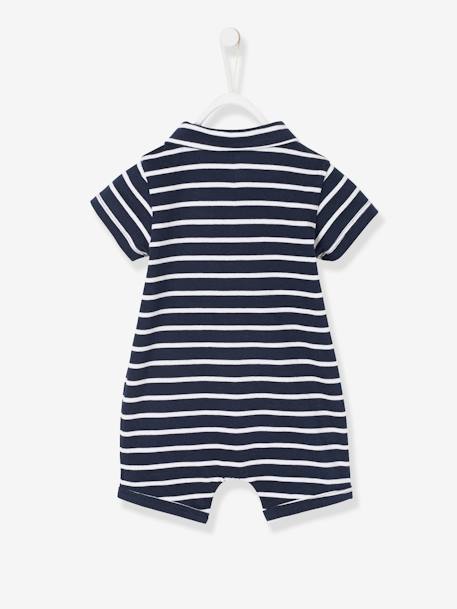 Baby Boys' Beach Playsuit with Polo Shirt Collar Dark Blue Stripes 