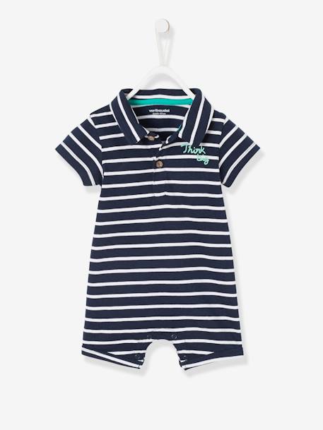 Baby Boys' Beach Playsuit with Polo Shirt Collar Dark Blue Stripes 