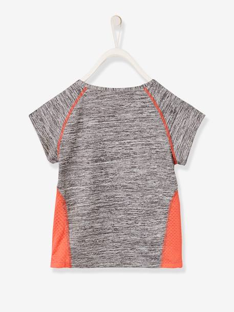 Short-Sleeved Sports T-Shirt for Girls, Star Motif Grey 