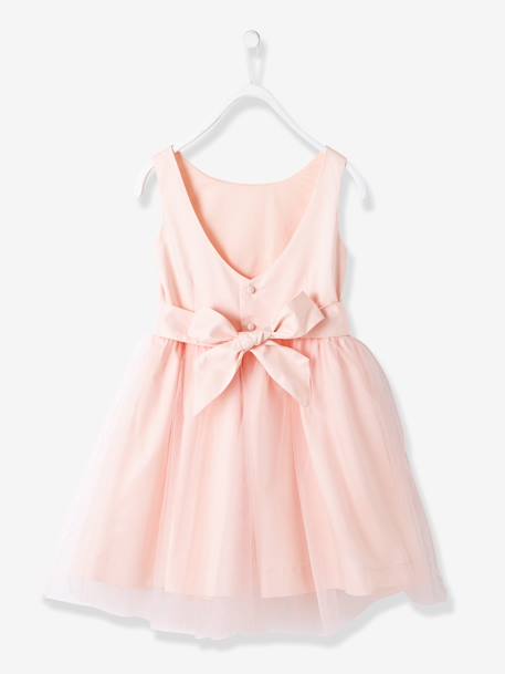 Girls' Sateen & Tulle Occasion Dress BLUE LIGHT SOLID+Light Pink+White 