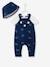 Newborn Baby Ensemble, Hat, Bodysuit and Dungarees Dark Blue/Print 