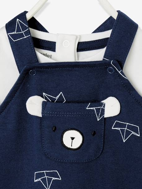 Newborn Baby Ensemble, Hat, Bodysuit and Dungarees Dark Blue/Print 