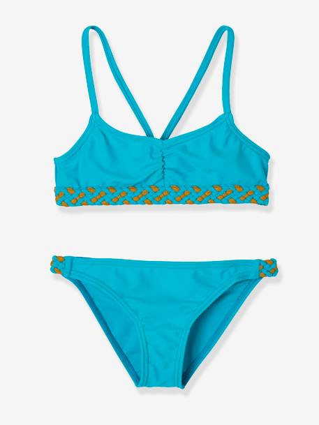 Bikini for Girls BLUE MEDIUM SOLID WITH DESIGN 