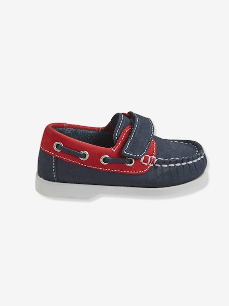 Leather Boat Shoes, for Babies BLUE DARK SOLID WITH DESIGN 