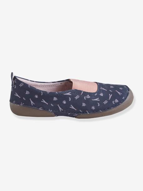 Elasticated Shoes in Printed Leather for Girls Dark Blue/Print 