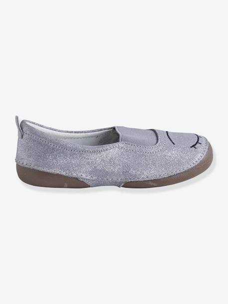 Elasticated Leather Shoes for Girls GREY LIGHT METALLIZED 