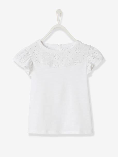 T-Shirt for Girls, with Broderie Anglaise and Ruffled Sleeves - fuchsia,  Girls