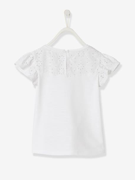 T-Shirt for Girls, with Broderie Anglaise and Ruffled Sleeves BLUE MEDIUM SOLID+coral+fuchsia+Light Green+mauve+White 